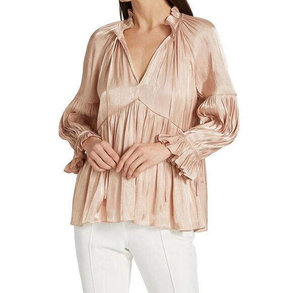 Cinq à Sept Women’s Phyllis Satin Blouse in Travertine Color Sz XS - Picture 1 of 7